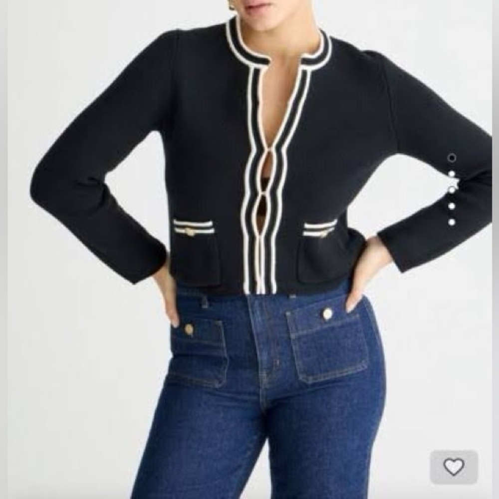J.Crew Women’s Black Emilie Cropped Jacket Black with White Piping